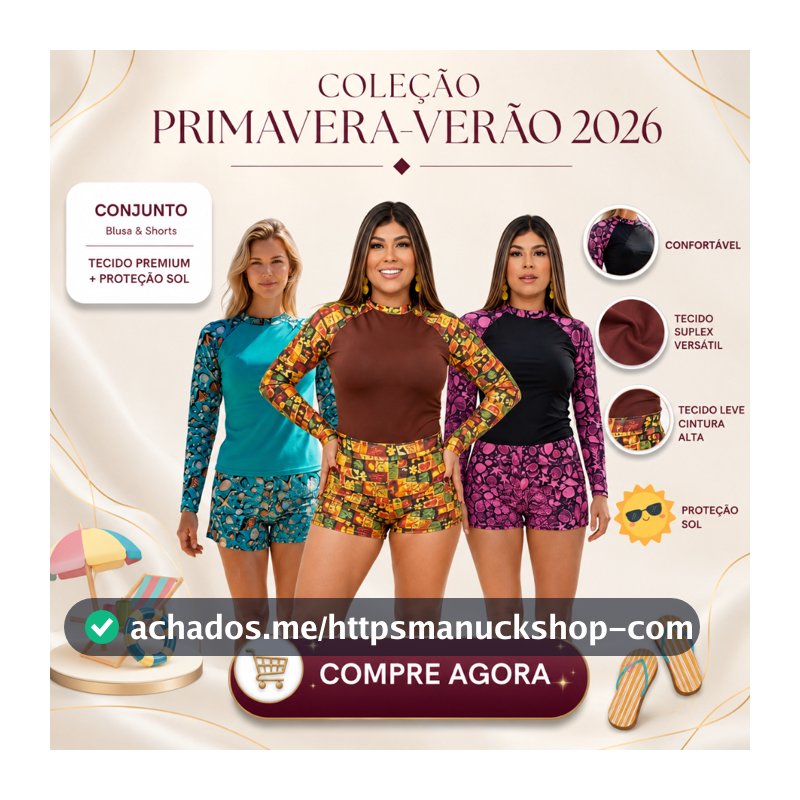 Kit Praia Feminino  Conjunto Blusa Manga Longa e Shorts Proteção Solar Moda Praia Verão Estampas exclusivas