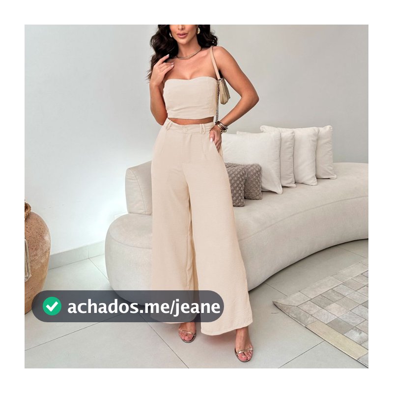 Conjunto Feminino Elegante em Alfaiataria Duna Pantalona Cintura Alta e Cropped