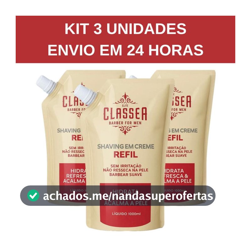 Kit 3 Shaving Creme Barbear Classe A 1kg Profissional Envio Em 24 Horas