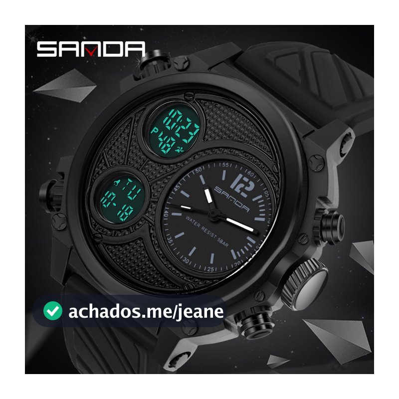 Relógio militar de marca de luxo masculino SANDA relógio militar à prova d 'água duplo display masculino