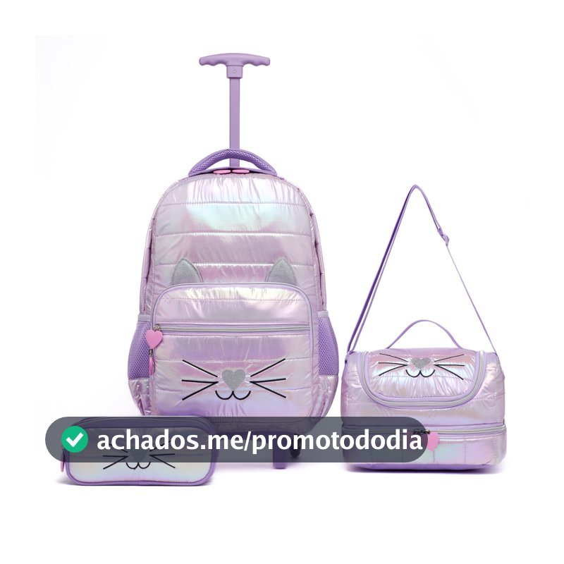 Kit Mochila Lancheira Estojo Escolar Guelph Feminina Gatinho