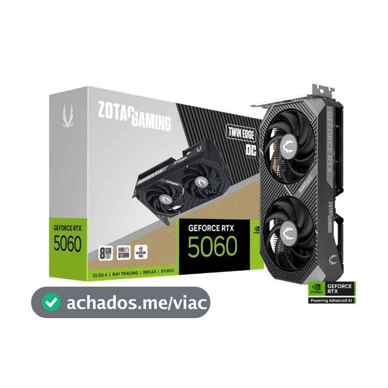 Placa de Vídeo NVIDIA GeForce ZOTAC Gaming RTX5060 8GB Twin Edge OC GDDR7 128BITS ZT-B50600H-10M