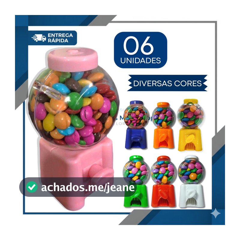 Kit 6 Mini Candy Machine Baleiro Máquina de Doces Lembrancinha Festa Infantil, Mesa de Doces