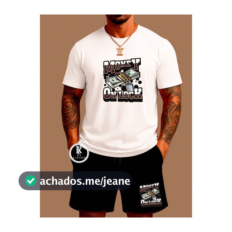 Kit Camiseta Masculina 100% Algodão Bermuda Moletom Lançamento Estampada Money Lock Confortavel Diversas cores Unissex