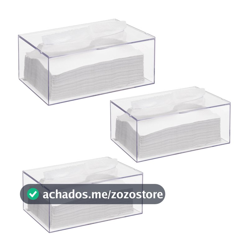 Kit 3 Caixa Porta Lenços Papel Touca Luva ou Papel Interfolhas Dispenser Interfolhado Transparente