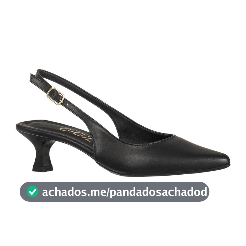 Sapato GiGiL Feminino Scarpin Slingback Bico Fino Salto Fino Verniz Onça Clássico Elegante