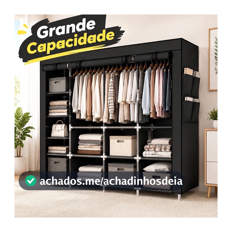 Guarda-Roupa de Tecido Portatil com Capa Anti Poeira Organizador Multicamadas para QuartoGuarda Roupa Dobrável Organizad