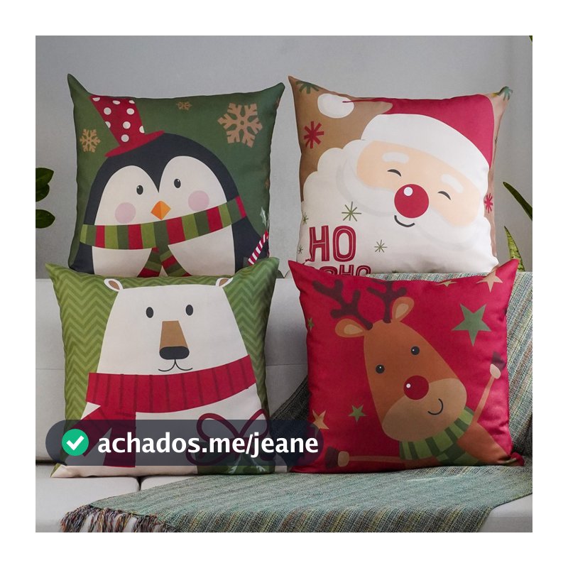 Feliz Natal - Kit 4 Capas de Almofada 45X45cm Decorativas Home