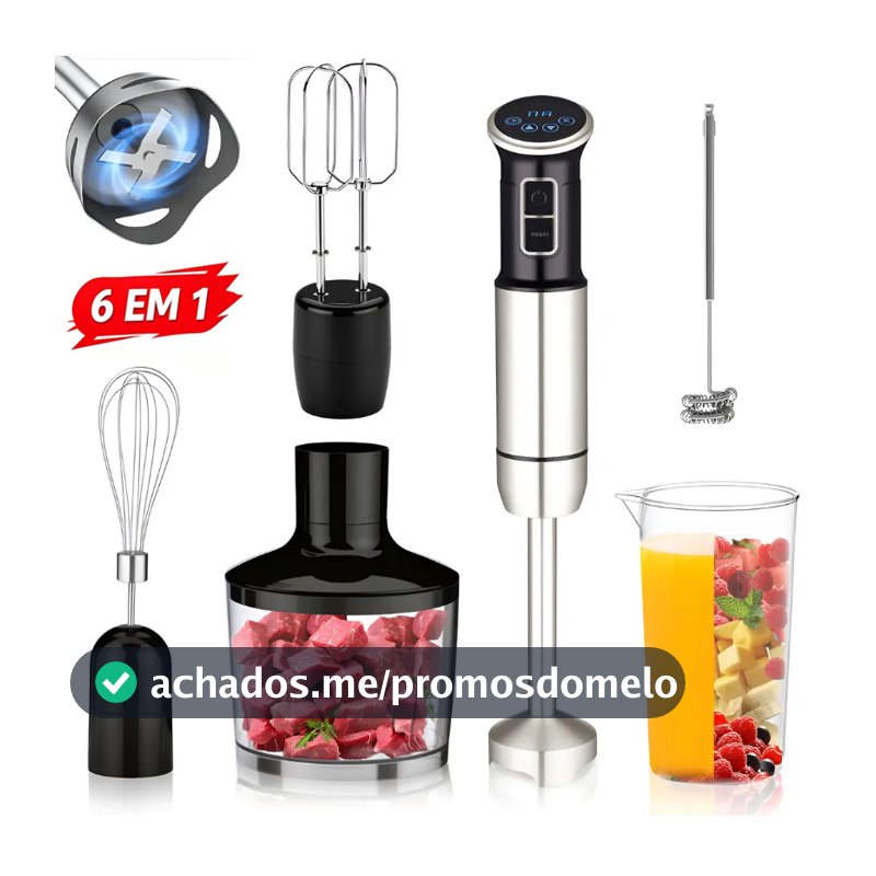 Mixer Elétrico 1000W 6 em 1 Tela Digital 8 Velocidades Timer Batedor...