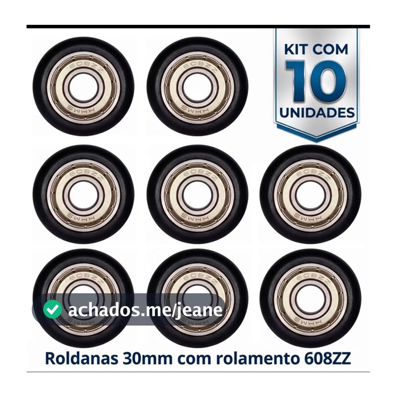 Kit 10 Roldanas 30mm 608zz Para Porta E Box De Sacada Vidro Preta