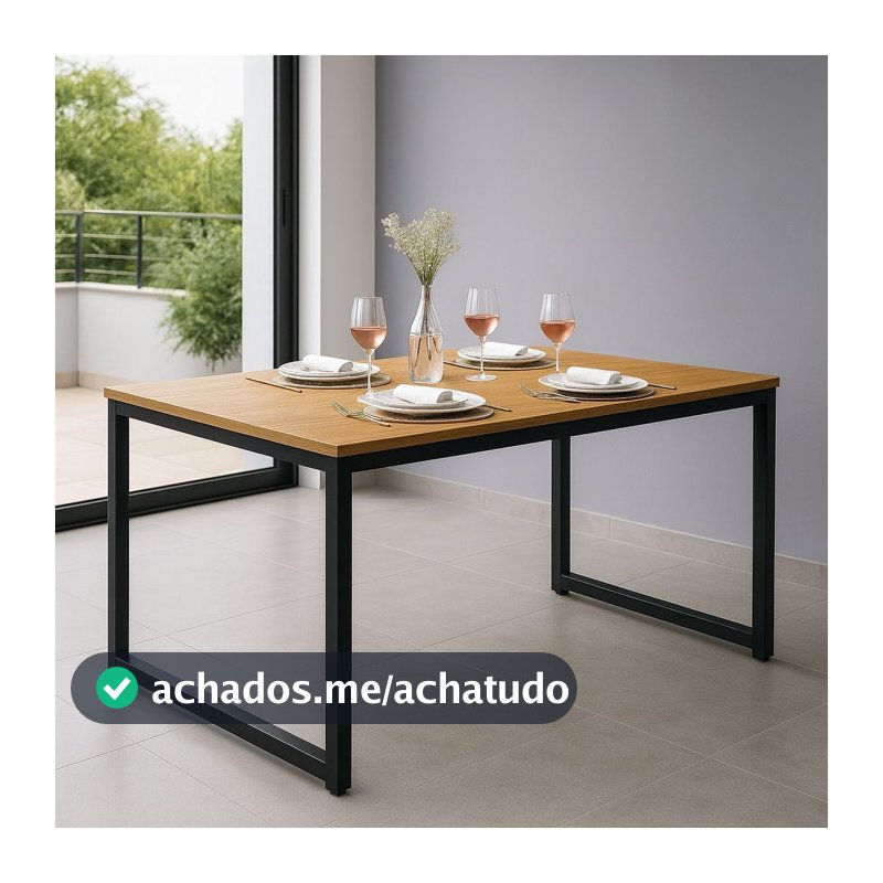 Mesa de Jantar Industrial com Base de Metal e Formato Retangular 120x80 cm