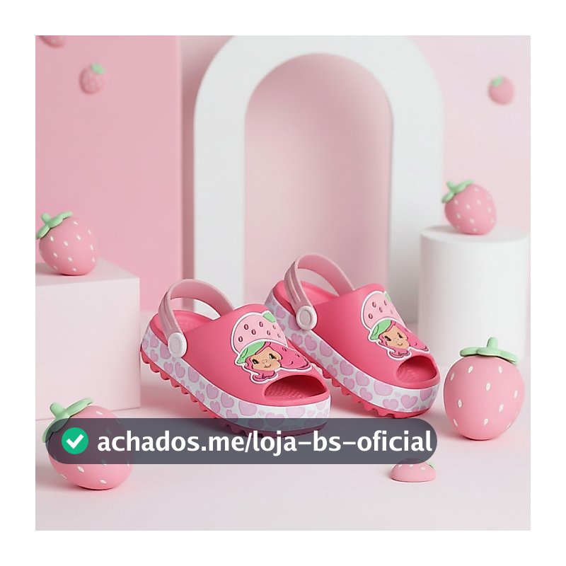 Sandália Infantil Babuche Menina Slide Moranguinho Baby Rosa Confortável Volta as Aulas Verão