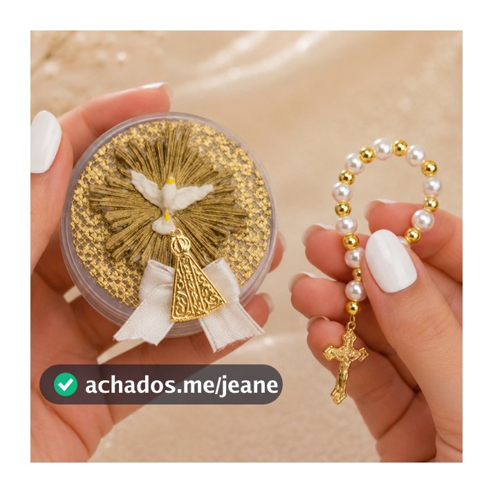 kit Lembrancinhas para montar 10 latinha + 10 mini terço + 10 tela +10 aplique  batismo, comunhão etc