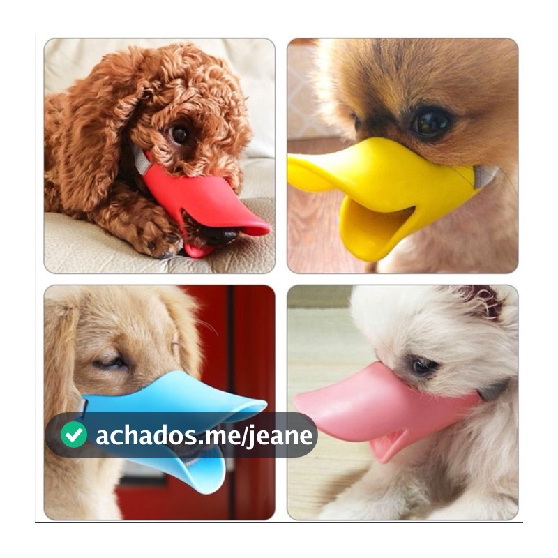 Focinheira Bico de Pato para Cães Pet Anti Mordida Latido Lamber Feridas Silicone Ajustável