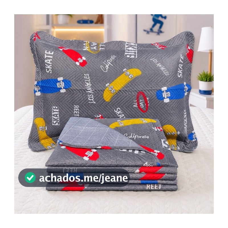 Cobre Leito Solteiro Infantil Dupla Face Estampado 2 Peças com Porta-Travesseiro