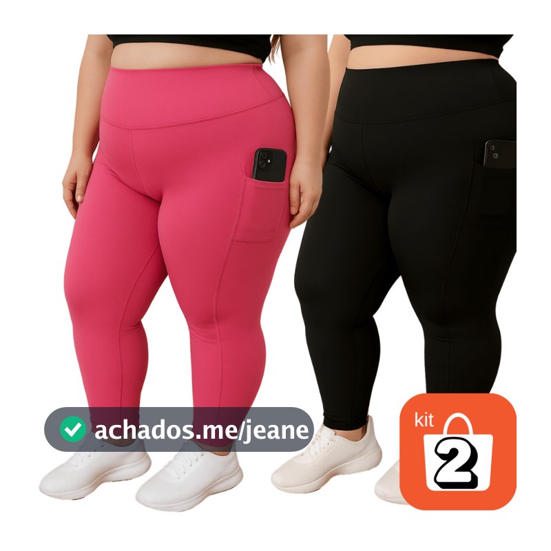 Kit 2 Leggings com Bolso Fitness Plus size GG ao EXGG Calça Esportiva Cintura Alta Modeladora