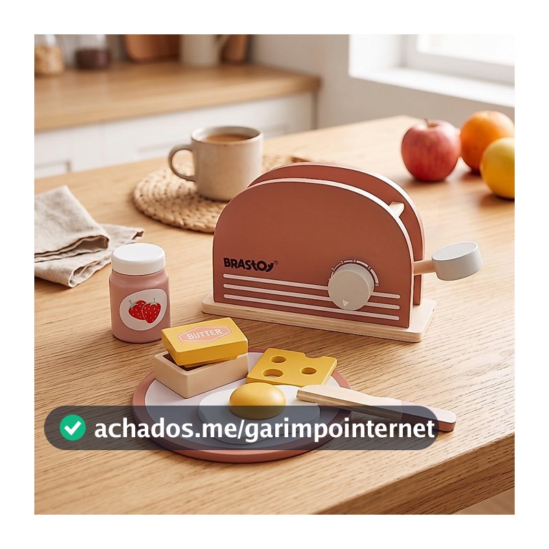 Kit Torradeira de Madeira Brinquedo Cozinha Infantil Faz de Conta Montessori Educativo Pequenos Chefs
