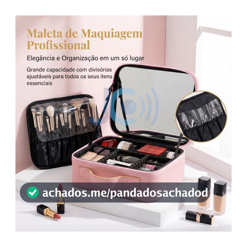 Maleta de Maquiagem Nécessaire De Couro Com Espelho Led PRONTA ENTREGA