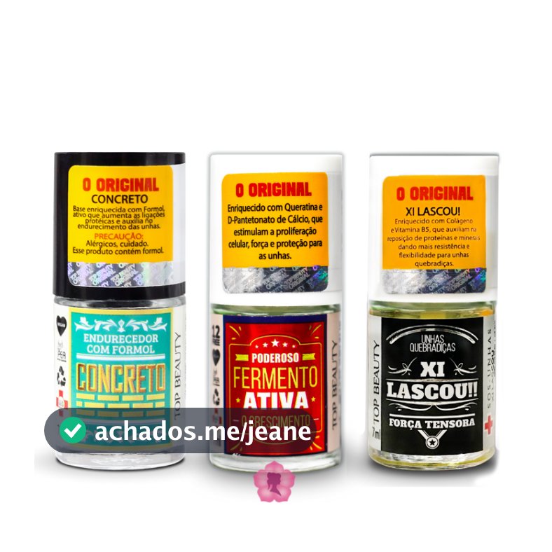 Kit 3 Bases Concreto + Fermento + Xi Lascou Sos Unhas Top Beauty