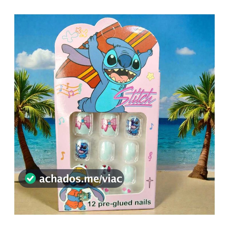 Unha Postiça + Adesivo unhas decoradas Anime Lilo Stich unha para meninas