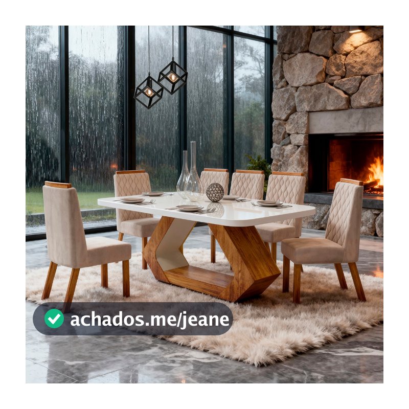 Sala de Jantar 160x80 Lottus MDF/Vidro 6 Cadeiras Bom Pastor