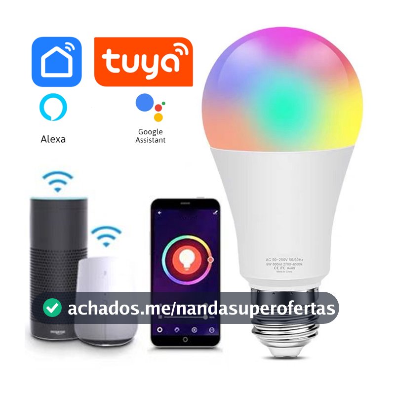 Lâmpada Inteligente Smart Compativel Alexa Google Assistente App TUYA Bulbo E27 Rgb 10w