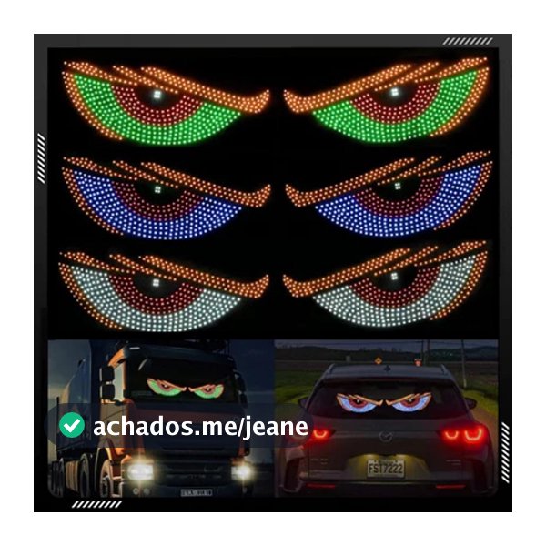 2 unidades de Luz de Olhos de Diabo Grande com USB, Luz LED Olho de Diabo para Carro, Display LED Dinâmico para Carro e