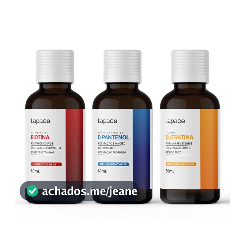 Kit Capilar 3 Serum Biotina + D-Pantenol + Queratina 60ml Lapace Nutrição Hidratação Fortalecimento