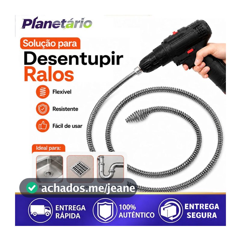 Desentupidor Rotativo  Adaptador p/ Furadeira Mola de Aço Ralo Pia Banheiro Cozinha Quintal Cano Calha