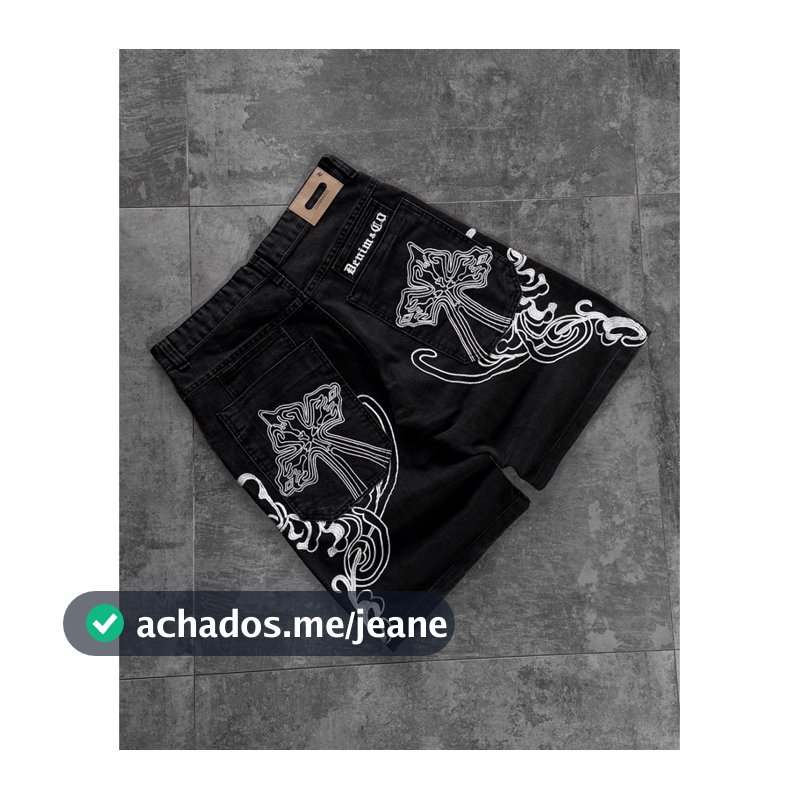 Bermuda Jeans Jorts Baggy “Abstract Cross” Estonada Black