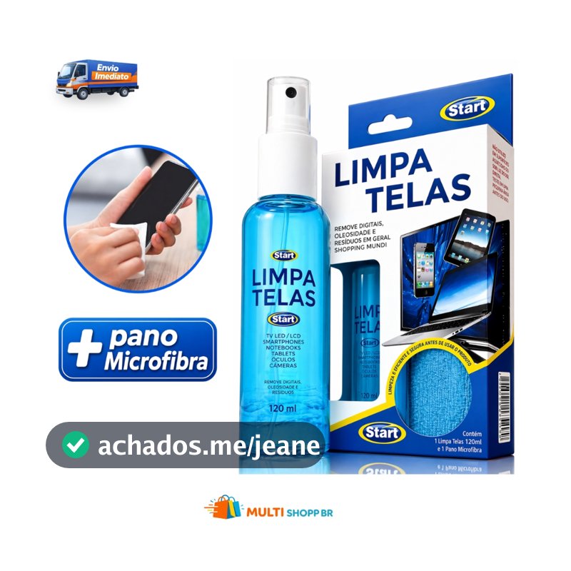 Kit Limpa Telas 120ml com Pano Microfibra Ideal Celular TV Notebook Remove Sujeira Sem Danificar