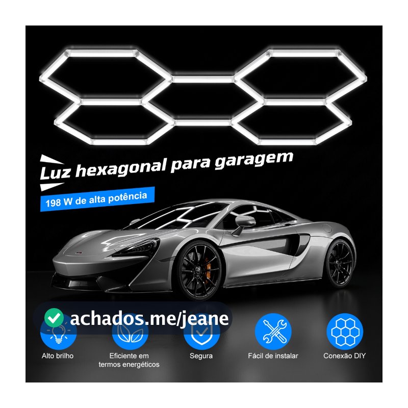Luminária LED Colmeia Hexagonal 5 Células 198W 6500K Super Brilhante para Oficina Automotiva e Garagem
