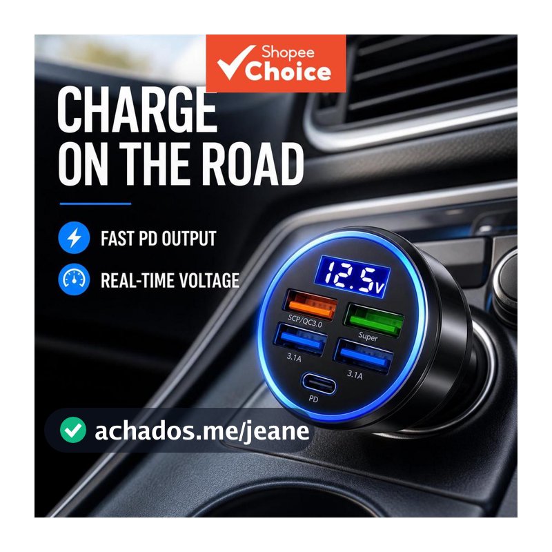 Adaptador De Carregador De Carro Rápido C5 PD 4 Portas USB Divisor De Carregamento Display Digital