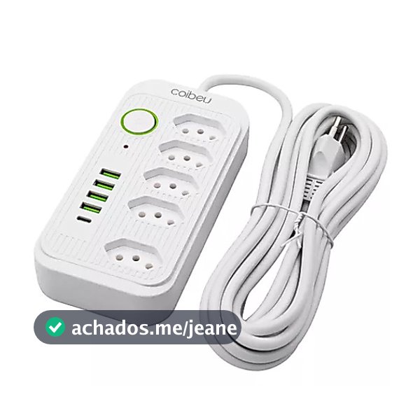 Extensão 5 Metros Bivolt 5 Tomadas E 4 Usb 1 Pd Led Bivolt Com botão WKC-541
