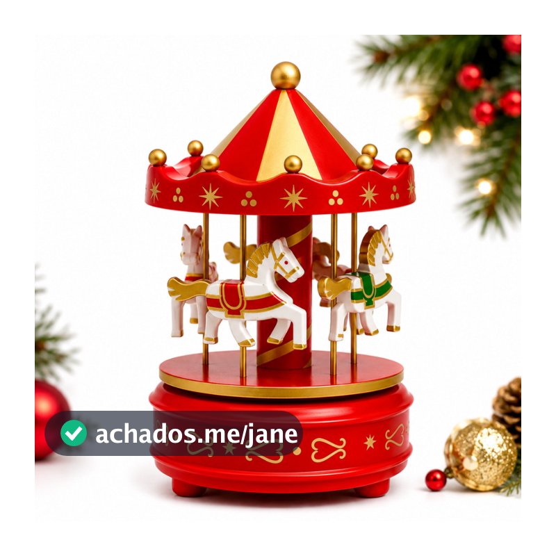 Carrossel Musical de Natal Enfeite Natalino a Corda Decoração Natalina Caixinha de Música