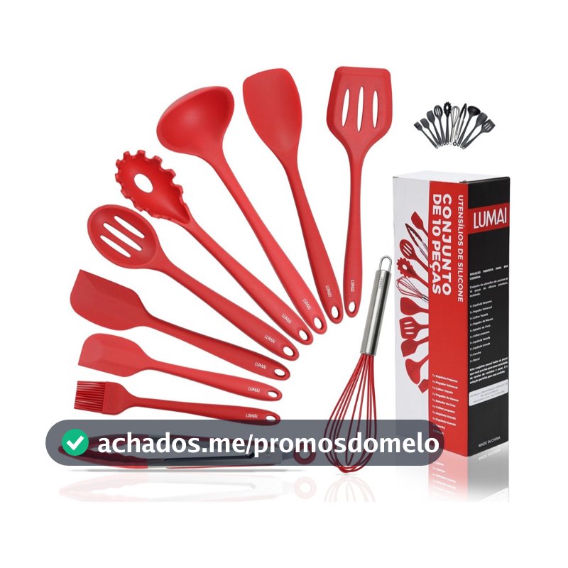 Lumai Kit 10 Utensílios de Cozinha Miami Silicone Legitimo Espátulas Colheres Concha Batedor Pegador