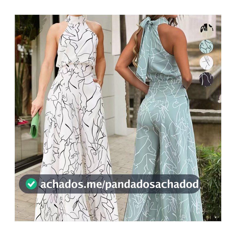 Macacão Feminino Longo Estampado Alça Amarrada Para Festas e Encontros Sociais