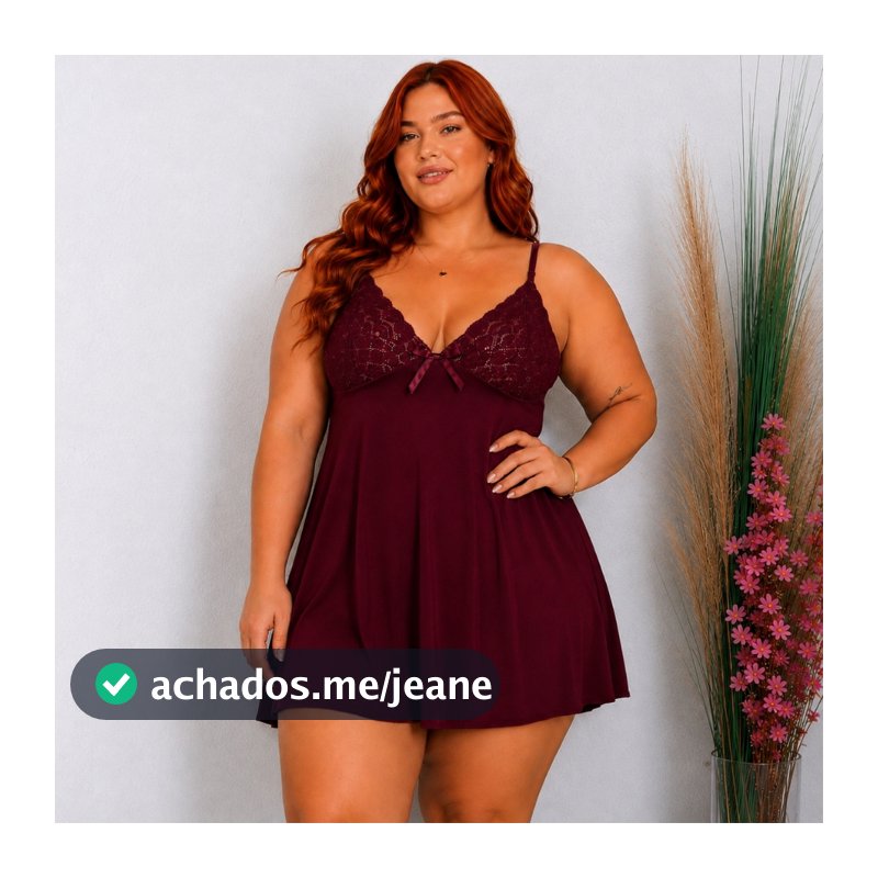 Camisola Plus Size de Renda Sem Bojo Roupa de Dormir Curto Pijama Feminino