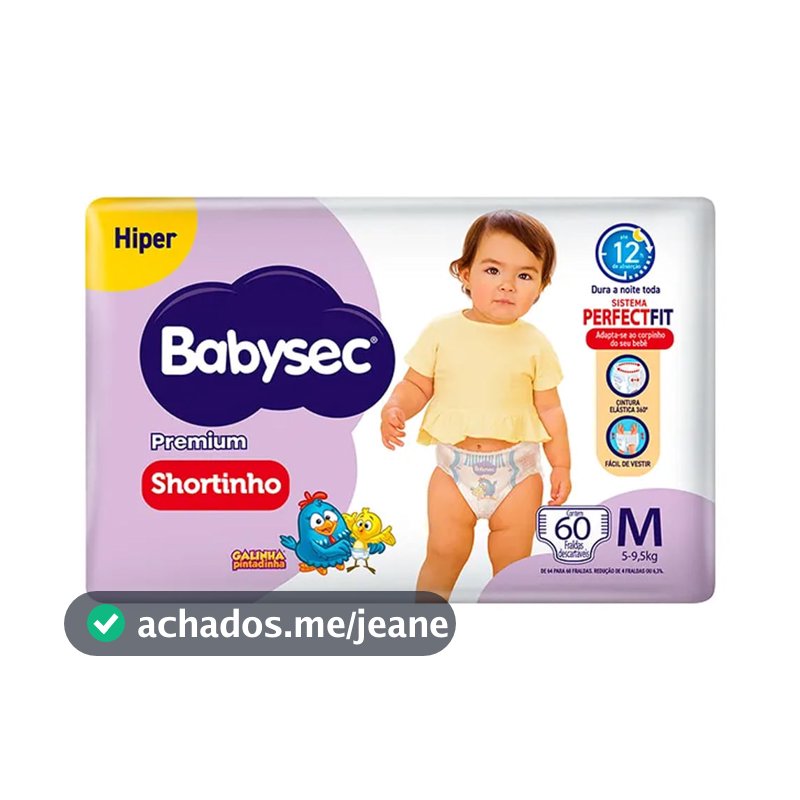 Fralda Descartável Babysec Premium Shortinho Hiper M 60 Unidades