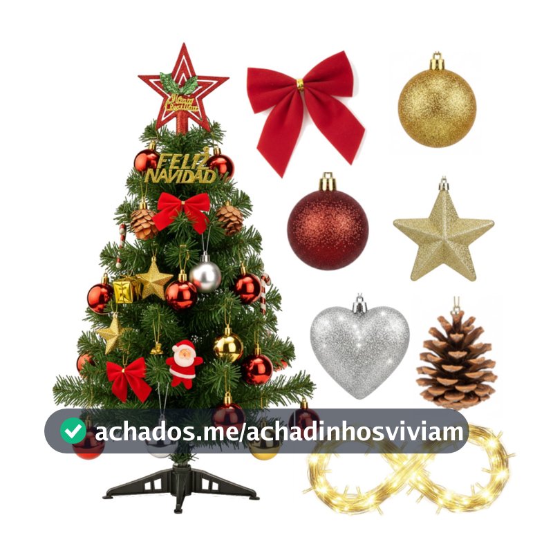 Árvore De Natal De Mesa Luxo 60cm Decorada Pinheiro Enfeites Enfeitada c/ Pisca Fio Fada LED Pequena
