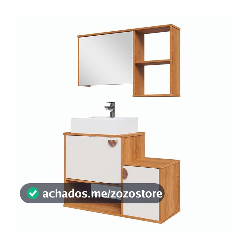 PROMOÇÃO 10.10 Gabinete Banheiro com Espelheira Lotus Movelove – 3 Portas, Cuba, Compacto e Funcional