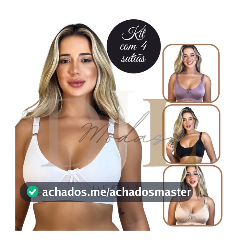 Kit 4 REFORÇADO Sutiãs Sustentação Sem Bojo Alça Larga Soutien Reforçado Microfibra Sutian Varejo