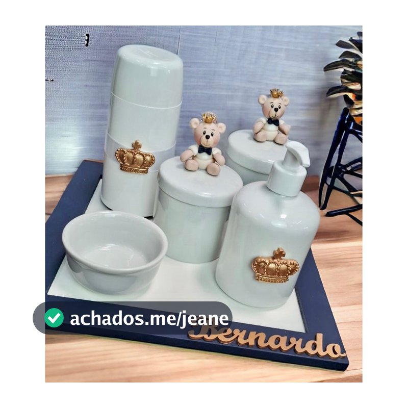 Kit higiene porcelana ursinho Rei Príncipe Princesa com nome do bebe