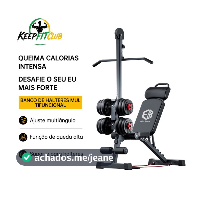 Keepfitclub Banco Multifuncional Musculação Academia Fitness Supino Ajustável com Tração Treino em Casa