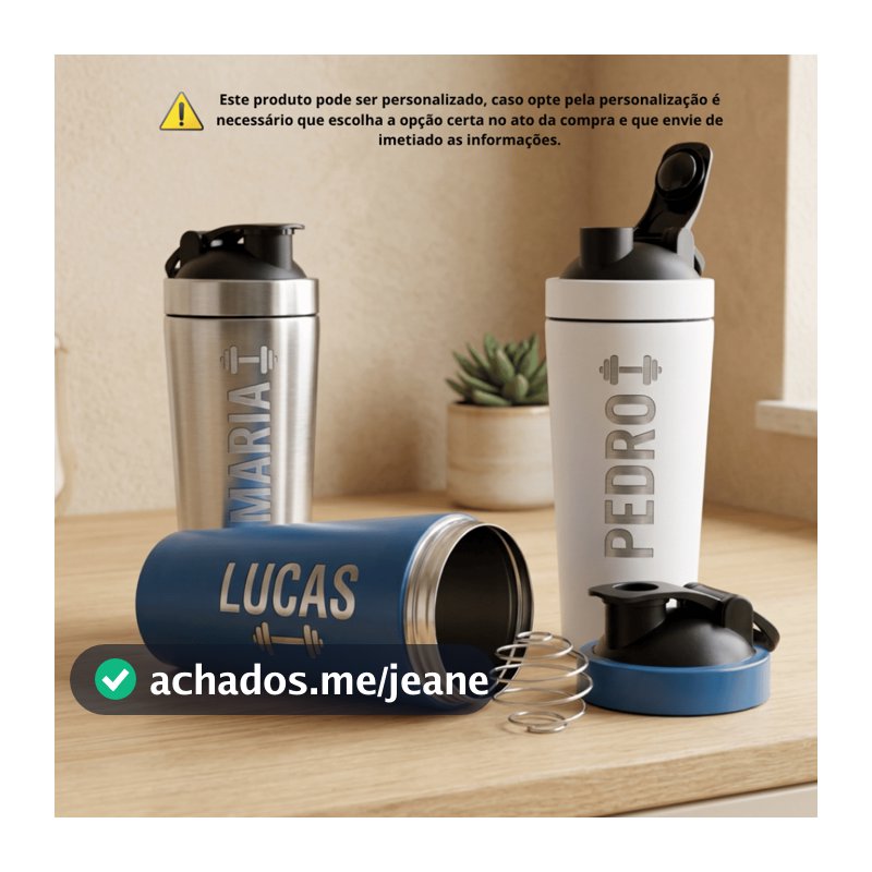 Shaker Coqueteleira PERSONALIZADA Academia Aço Inox 900ml Com Mola E Trava Anti-vazamento