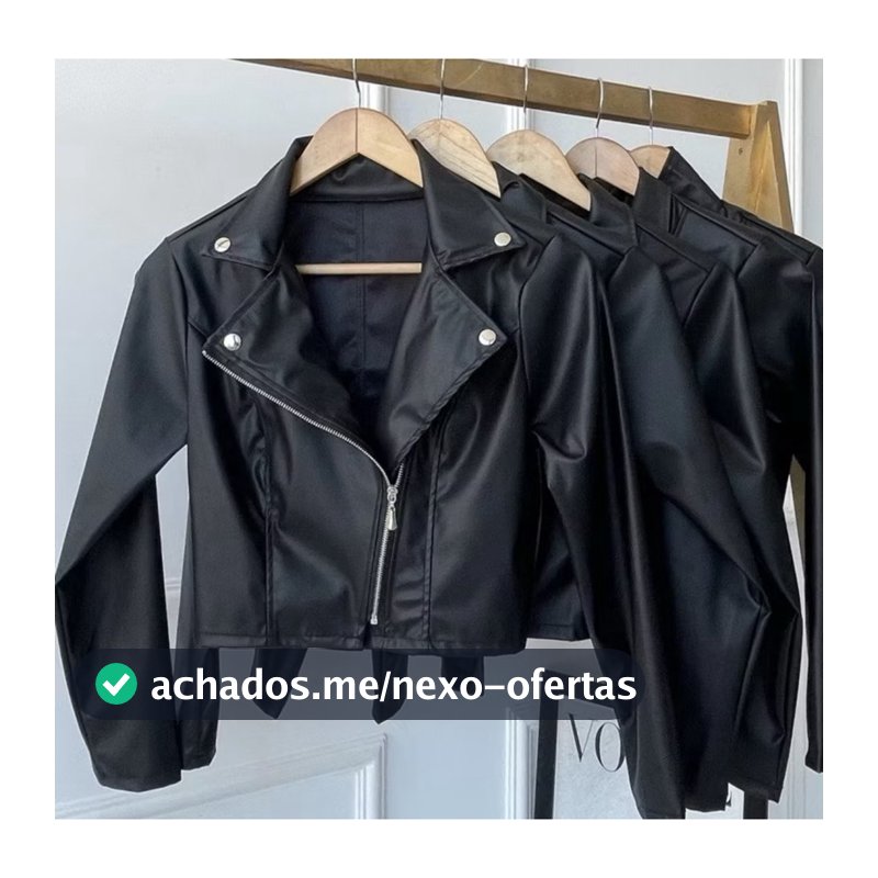 Jaqueta Couro Sintético Feminina Cropped com Zíper Moderna Estilo Biker Casual