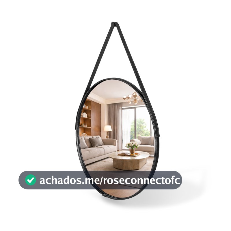 Espelho Para Quarto Banheiro Grande De Parede Adnet 60cm Couro Sala Hall Entrada Decorativo Com Alça
