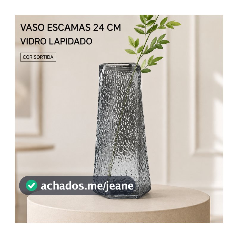 Vaso Decorativo 24cm Escamas em Vidro Lapidado Cor Sortida Elegante Resistente