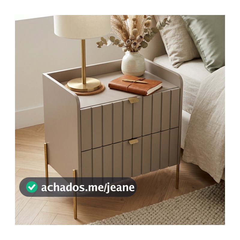 Mesa de Cabeceira Estilo Industrial Pés Dourado Moriah MDF com 2 Gavetas Para Quarto Casal