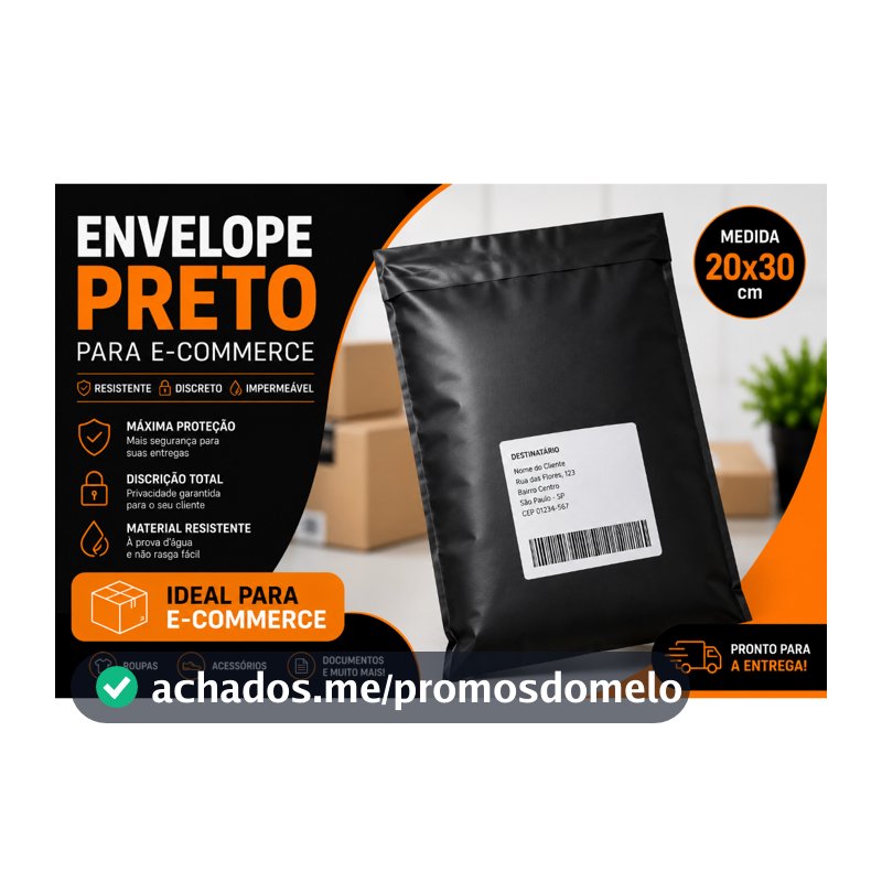 Kit 250 / 500 /1000 UN Envelope de Segurança Preto 20X30 E-Commerce Lacre Auto Colante Impermeável